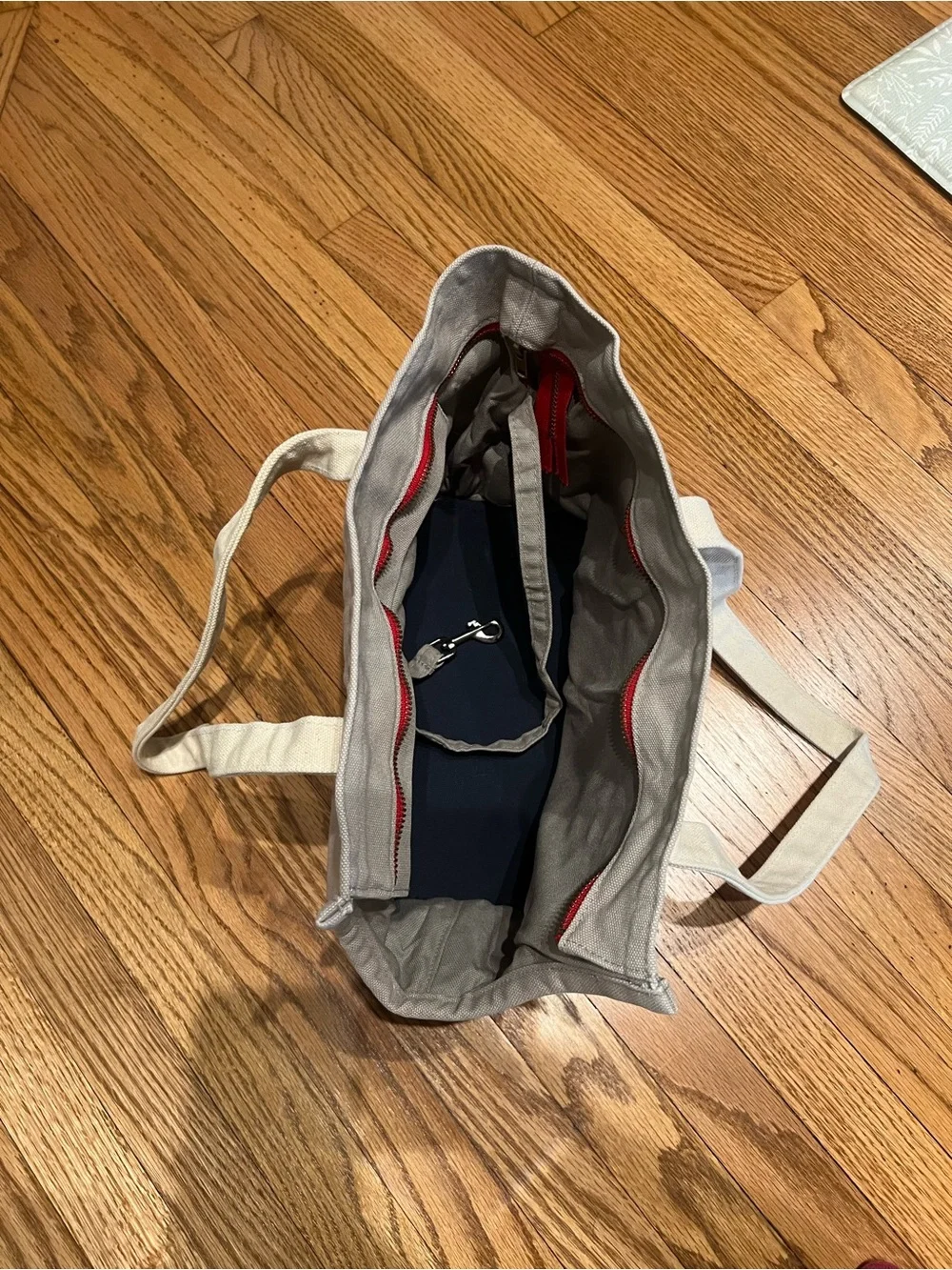 Love Thy Beast Gray Canvas Tote with Cream Handles